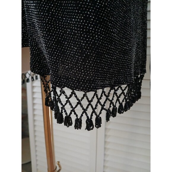 Xscape Women's XL 2 Piece Shimmering Black Jacket & Top Beaded Fringe Office - Picture 3 of 16